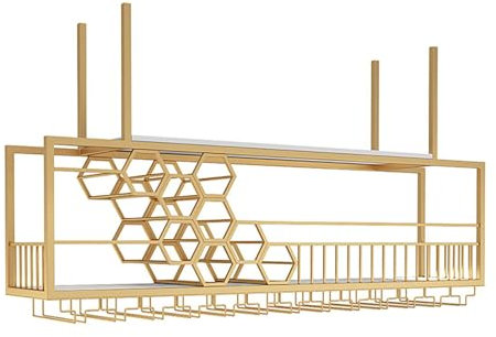 Portabottiglie Da Soffitto,Portaoggetti Da Cucina Sospeso,Portabicchieri Da Vino In Ferro Battuto,Porta Bottiglie Per Bottiglie Di Vino In Metallo,Mensola Sospesa Da Portabottiglie Vino, Per Bar ( Col