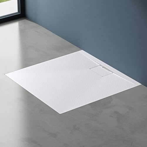 doporro Duschtasse Duschwanne 90x90x3 flach Mineralguss in Weiß | Quadratisch Duschwanne für bodengleiche Montage mit DIN-Anschlüssen – stabil & pflegeleicht für moderne Duschen Geoma07
