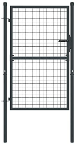 GROSERY Mesh Garden Gate Galvanized Steel 39.4x68.9 Gray,Modern Galvanized Steel Fence Gate with Powder Coated Finish for Garden, Patio, and Terrace Decking & Fencing Gates