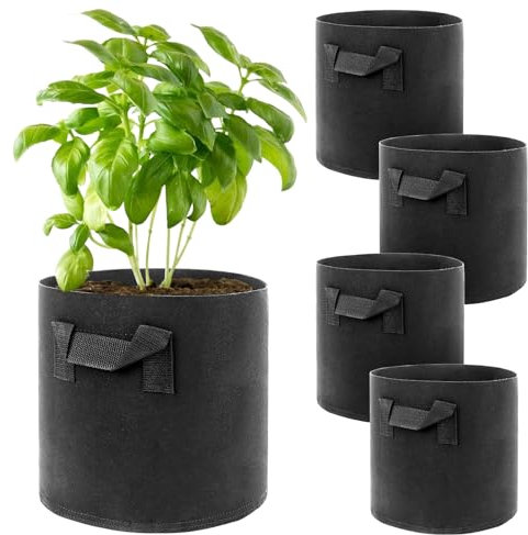 GROOFOO 5 Stück Pflanzsack,Stofftopf 19L mit Griff,Kartoffelsack zum Pflanzen,Wiederverwendbarer Kartoffelsack,Pflanzensack aus Vliesstoff,für Den Anbau von Kartoffeln,Gemüse, Blumen, Früchte,5 Gal