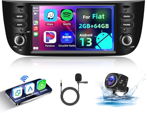 Hodozzy 2GB+64GB Android Autoradio 2 din con GPS per Fiat Punto 2010-2016/per Fiat Linea 2012-2015 con Carplay Android Auto, 6,2 Pollici Touch Screen Stereo 2 Din Bluetooth WiFi FM/RDS Radio +Camera