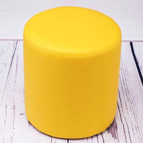 SHIJHUI Pouf aus PU-Leder, Ottomane, Fußstütze, für Wohnzimmer, unter dem Schreibtisch, rundes Gästesitzkissen, kratzfeste Fußstütze, Hocker für Sitzsack, Gelb, 40 cm hoch x 31 cm breit
