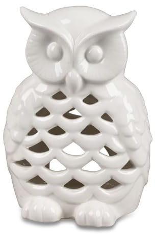 formano Windlicht Eule 12 cm Weiß Glasiert Porzellan - Teelichthalter Deko Figur - mit Durchbruch - Wohnzimmer Garten Terrasse - Geschenkidee Uhu Kerzenhalter