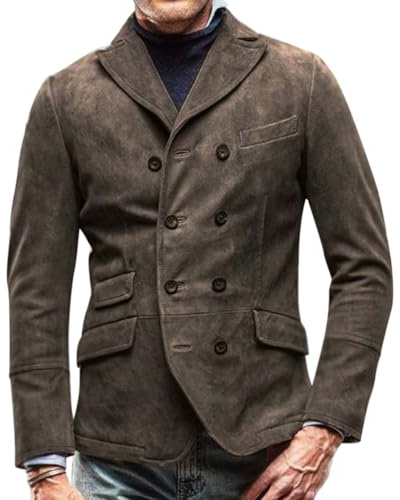 Oanviso Giacca da Uomo Blazer Retro Casual Cappotto con Risvolto Regular Fit Autunno Elegante Giacca da Abito con Button e Tasche Inverno Jacket da Lavoro Vintage A Marrone XL