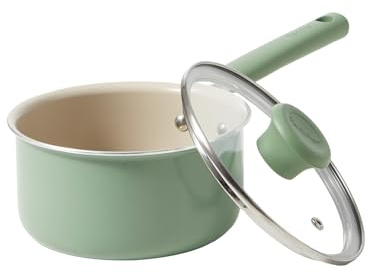 Redchef Ceramic Nonstick Saucepan with Lid,16cm Small Cooking Pot, Non Toxic Sauce Pans for Kitchen, Cool Handle PFAS Free Compatible with All Cooktops, Green