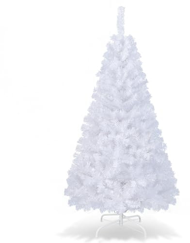 DREAMADE 150/180/210/240cm Weihnachtsbaum Weiß, Künstlicher Tannenbaum mit Metallständer, Christbaum Kunstbaum Dekobaum (180cm)