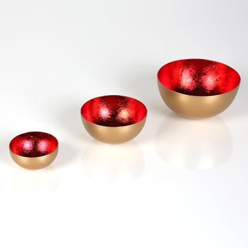 Vintage Teelichtschalen Metall Rot Gold Zimmer Deko Schalen 3er-Set Kerzen-Schale