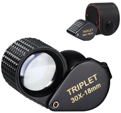 30-fache Vergrößerung Triplet-Lupe Tragbare Mini-Edelsteinlupe 18mm Optische Linse Klappbares Design, Robustes Metallgehäuse, Batterieloser Betrieb für Juweliere, Gemmologen, Sammler