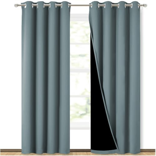 NICETOWN 100% Blackout Curtains for Bedroom 84 incehs Long, Privacy Protection & Noise Reducing Full Shade Drapes with Black Liner, Insulated Window Treatment, 2 Pieces, 52 W per Panel, Stormy Sea
