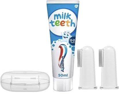 Sanitral 100% Silicone Baby Finger Toothbrush and Toothpaste (Set of 3) 2-Pack Toothbrush with Storage Case and Milk Teeth Baby Toothpaste 0-2 Years