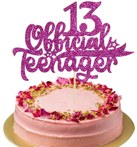 Gyufise 1Pcs 13 Official Teenager Cake Topper Glitter 13th Birthday Cake Pick Decorations for Teen 13th Birthday Party Supplies Purple