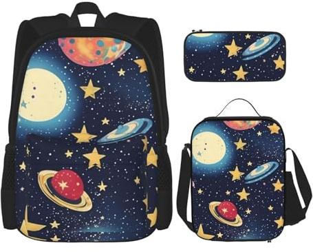 OXKGHHO Starry Sky Universe Space Print - Mochila de trabajo con lonchera aislada, correas ajustables, para gimnasio y uso diario, Negro -, Talla única