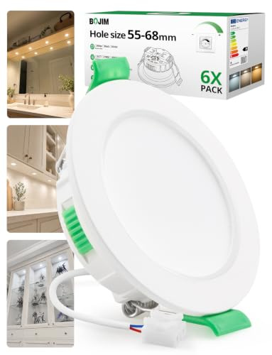 BOJIM LED Einbaustrahler 230V für Bad, LED Spots Dimmbar 55mm - 68mm Lochmaß, Einbauleuchten 4W, IP44 Wasserdicht, Warmweiß Neutralweiß Kaltweiß, Deckenspots für Küche Wohnzimmer, 6er Set