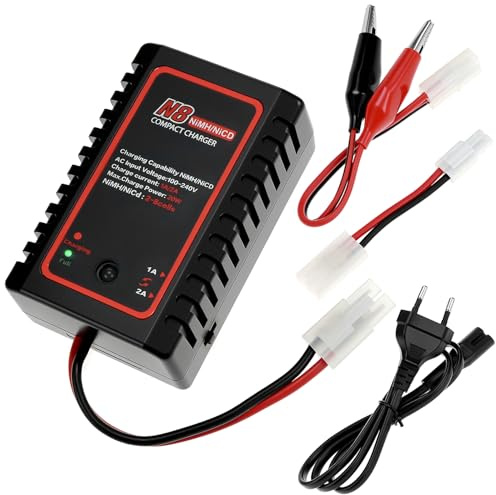 QWORK® N8 NiMH Ladegerät, Dual-Strom (1 A/2 A) für 2–8 s NiMH/NiCD-Akkus (2,4 V–9,6 V) für Drohnen, RC-Autos, Boote, Drohnen