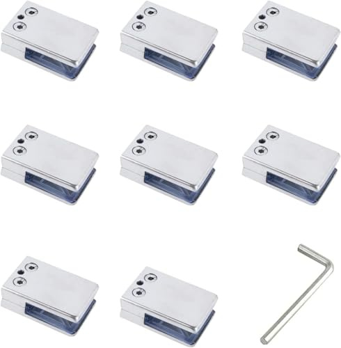 CTRSM Glass clamps，Tempered glass holders, 8pcs Square Glass Clamps Glass Railing Tap Glass Brackets Stainless Steel Railing Clamps Spigot Clamp Glass Clips(10~12mm)