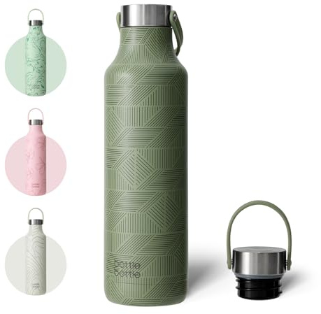 bottlebottle Bouteille isotherme 600ml – Bouteille en acier inoxydable avec motif vache, sans BPA, anti-fuite, double paroi pour boissons gazeuses, thermos pour école, bureau, plein air (Vert foncé)
