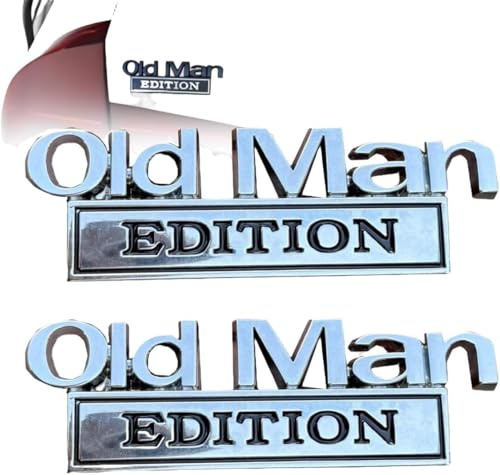 2PCS Old Man Edition Car Emblem, Old Man Edition Car Badge, 3D Metal Emblem Decal Cars Nameplate Sticker for Old Man, Truck Emblems for Cars Side Rear Tailgate Bumper Stickers (Silver Black)