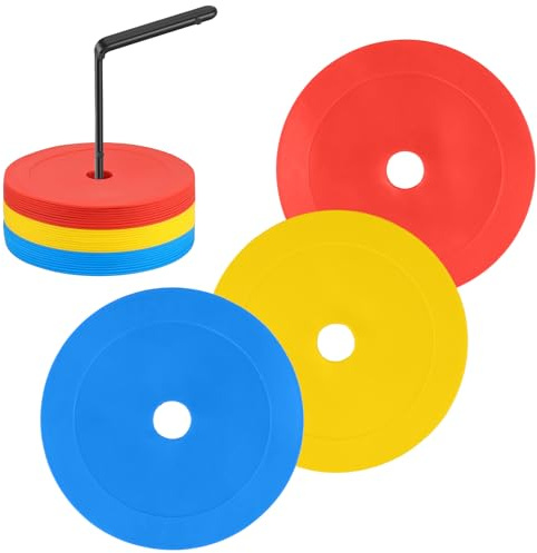 HEIYUET 30 Stück Markierungsscheibe 15cm mit Organizerhalter, Training Markierungsscheiben für Fußball, Basketball, Handball, Tennis, Sport, Rot Gelb Blau