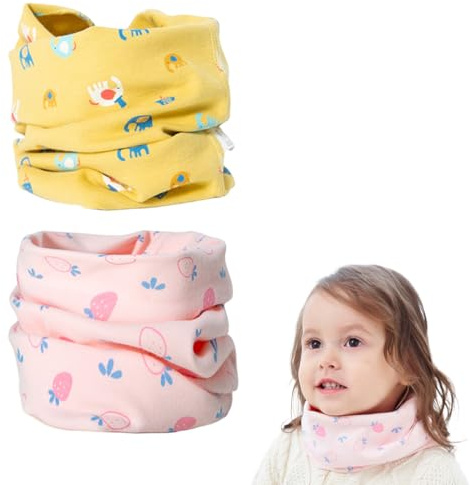 KEWUF 2 Pcs Écharpe Cache-cou Enfants Coton Automne Hiver Écharpe Bébé Boucle Cache-cou Foulards Bébé Filles et Garçons - Éléphant + Fraise