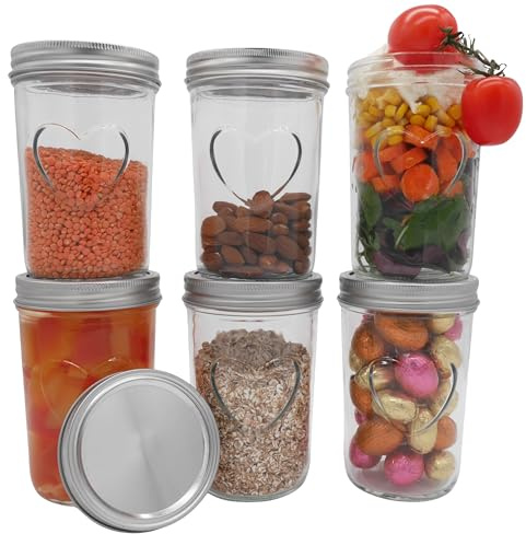 megusta® 6 Einmachgläser mit Herz, 530 ml, Deckel silberfarben zweiteilig | Gurkengläser, Reisdose, Teeaufbewahrung, Kaffeeglas, Meal Prep, Overnight Oats, Lunch Pot, Glas zum Verschenken