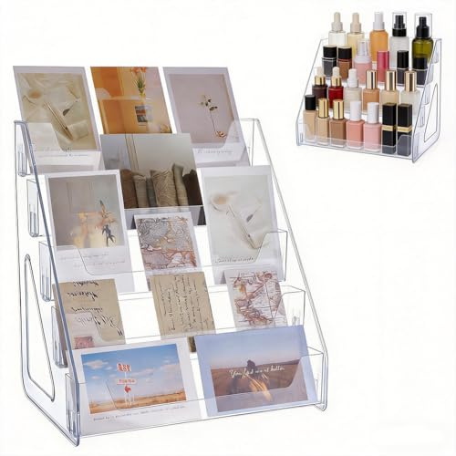 UNICRAFTALE Espositore per biglietti di auguri di Natale a 5 livelli, in acrilico, trasparente, organizer quadrato per carte sportive