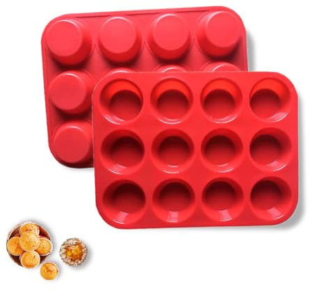 HAYGEM 2 Piezas Moldes Magdalenas Rojo, Moldes Silicona 12 Cavidades, Magdalenas Baking Tray Rectangular, sin Bpa, Bandeja de Horno Antiadherente para Magdalenas, Cupcakes, Helados, Pan, Postres