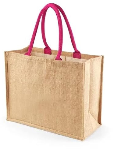 Hyper Mart Natural Large Reusable Hessian Bag with Padded Cotton Handles – Laminated Strong Bag for Shopping, Gifts & Everyday Use