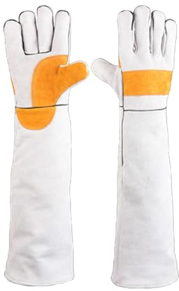 Bissfeste Handschuhe Tieren, 60cm Katzenhandschuh Dornenfeste Handschuhe Anti Biss Arbeitshandschuhe Langes Leder für Schweißen, Gartenarbeit, Umgang mit Hunden Katzen (Weiß)