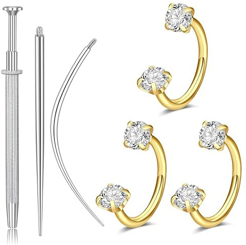 Vesavifaka 18G Fer à Cheval Piercing Nasal pour Femmes Bijoux de Piercing Septum Anneau Nasal, Acier Chirurgical hypoallergénique Anneau Nez, Clou Nasal, Piercing Narine Tire-Bouchon Or Rose Anneaux