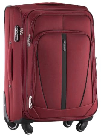 DIAMOND Mittelgroßer Weichschalenkoffer M 24 – Dunkelrot, Codura 1200D, 360° Rollen, Zahlenschloss, Erweiterbar, 60–72 L, Leicht & Robust