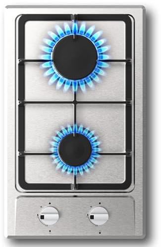 Gas Hob 2 Burners, Built-in Gas Cooker, 30cm Stainless Steel Cooktop 4750W | with Flame Failure Protection, NG/LPG Convertible, Pladeca