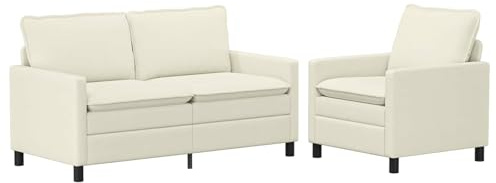 Owoxanthellate Modernes Sofa Set 2-teilig aus Creme Cordstoff, 3-Sitzer Couchgarnitur mit robustem Metallrahmen und weichen Kissen, Polstermöbel für Wohnzimmer und Büro, 1er & 2er Sofa