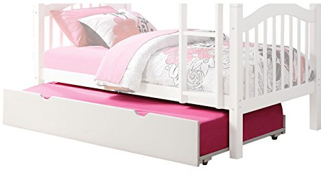 Benjara Twin Size Wooden Trundle with Caster Wheels and Cut Out Handles, White