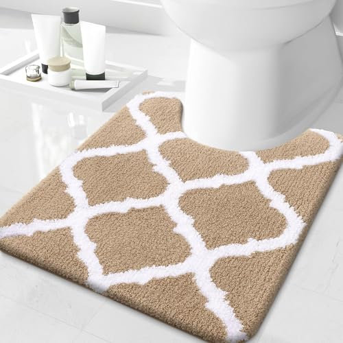 Homaxy rutschfeste WC-Vorleger Waschbar WC Teppich Klovorleger mit Ausschnitt Weiche Hochflor Toiletten Vorleger- 50 x 60, Beige