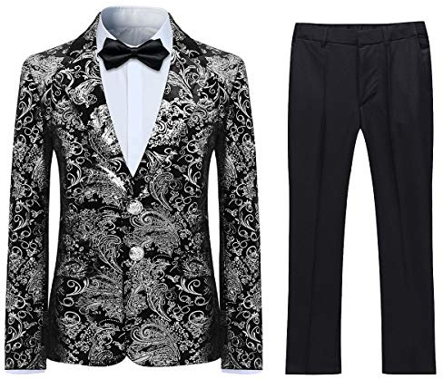 Sliktaa Completo da Ragazzo in 2 Pezzi Stile Smoking con Bavero a Punta e Laccio a Righe, Giacca e Pantaloni, Set per Performance da Cerimonia, Argento, 5 anni