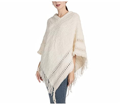 Stfery Kaschmirschal Beige, Kuschelschal Damen Scarf Einfarbiger Pullover mit Quaste Halstuch 80x85CM Winter Weich Warm