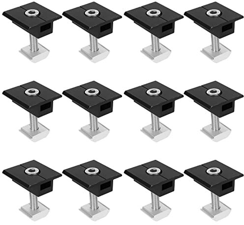 Mittelklemme 30mm Schwarz, Aluminiumlegierung T-förmige PV Photovoltaik Solarpanel Mittelklemmen, Befestigung Solarmodul Montagehalterungen Mittelspannung Halterung für Gerahmte Panels (12 Stück)