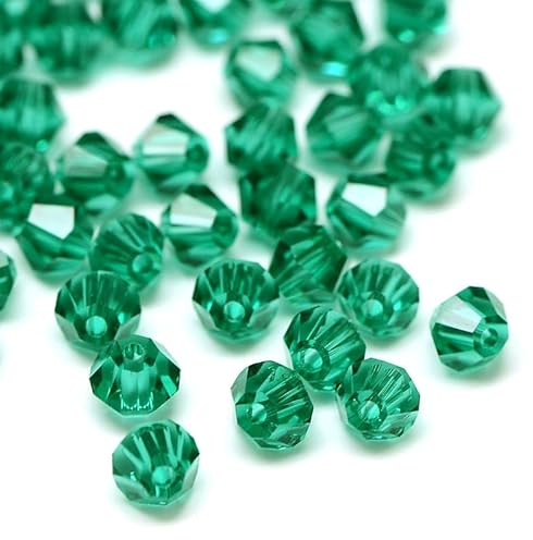 Preciosa 40 st bohemiska kristallpärlor, 4 mm, dubbelkon, slipat glas, bikon, glas, bicone, grön zirkonia, pärlor