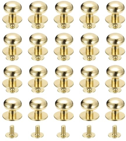 QUARKZMAN 12 mm Tornillos de Remache de Cabeza Redonda con Espárrago de Bola, 20 Uds Remache de Botón de Cabeza Redonda para Manualidades de Cuero, Bolso, Cinturón, Dorado Claro