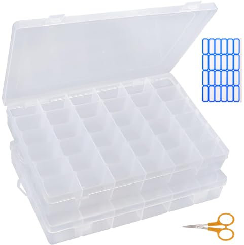 Shalwinn Lot de 2 boîtes de rangement 36 compartiments réglables pour petites pièces en plastique,Rangement Plastique pour Stockage Bijoux,transparen