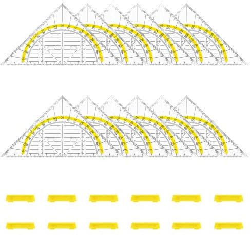 ADERTOS 12 Stück Geometrie Dreieck Set Plastik Geometriedreieck Geodreieck zum Kreise Transparent Geodreieck mit Abnehmbarem Griff Zeichendreieck Winkelmesser 14cm Lineal für Studenten Büro Designer