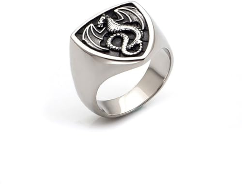 Hokech Retro Stahl/Gold Viking Feuer Drachen Ring für Männer Biker Nordic Ethnic Edelstahl Wikingerring Amulett Drache Stempel Schmuck