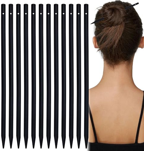 60 palillos de madera vintage en blanco, horquillas para el pelo, pinzas para el pelo de color negro, palillos chinos para mujeres y niñas, soporte decorativo para peinados (con agujero)
