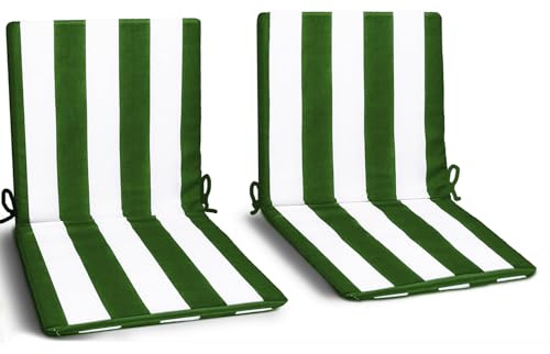 HAND - 2 Cuscini Sedie da Esterno con Schienale Basso, Sfoderabili in Cotone Imbottito, Misure 39+39x38 cm, Ideali per Sedie da Giardino (Verde)