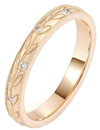 Ayoiow 9 Karat Gelbgold Verlobungsring Vintage Damen Rundschliff Weiß Moissanit Vintage Blatt Verlobungsring