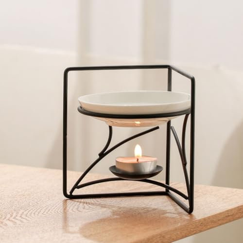 Keramik Duftlampe für ätherische Öle, Wachsschmelzbrenner dekorativer Aroma-Teelichthalter, Ölbrenner für Wachsschmelzen Buchstil Schwarz