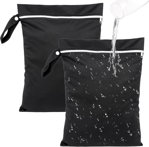 Deepton 2 Stück Nassbeutel 40 x 30 cm, Wasserdicht Wetbag Schwimmsachen | Nasstasche mit Reißverschluss, Wiederverwendbar Reise Wäschesack für Badeanzüge, Strandtücher, Windeln, Schwarz