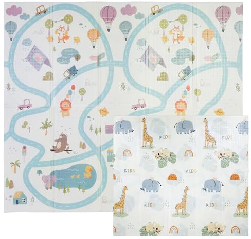 CCLIFE Krabbelmatte Baby Spielmatte Kinder 196x176x1cm Faltbar Spielteppich Spielunterlage Groß Rutschfest Beidseitig Tragbar Wasserdicht Innen Außen Bunt