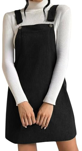 Latzkleid Damen Kurz | Cordkleid Damen Latzkleid Mit Knopfleiste Trägerkleid Mit Taschen Kordkleid Große Größen Hosenträger Latzrock A-Linie Kleid Vintage Freizeitkleid Warme Winterkleid Minikleid