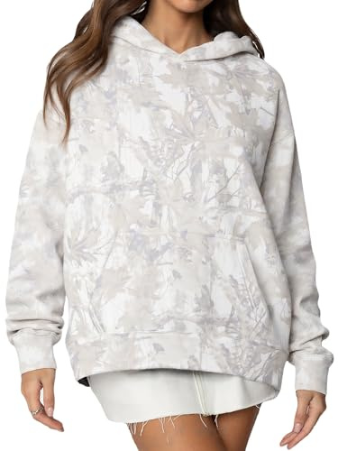 Anoumcy Oversized Light Camo Hoodie Womens Maple Leaf Print Hooded Sweatshirt Fleece Camouflage Hoodies For Women Trendy Grey S